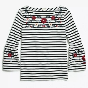 J.Crew Floral Embroidered Striped Bell Sleeve Top